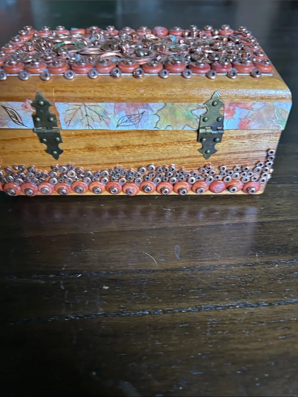 Handcrafted Coral and Gold Accent Decorative Jewelry Box